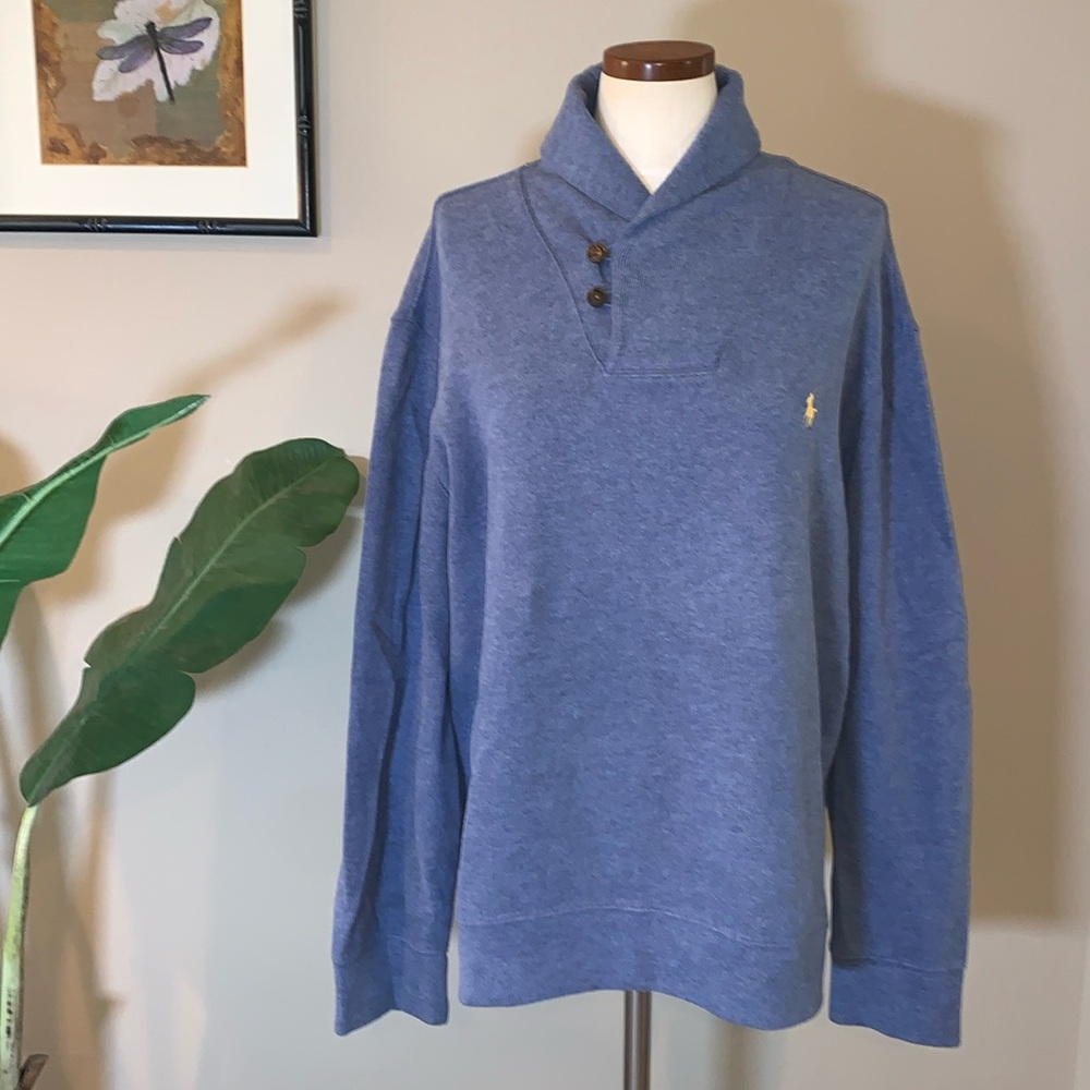 Polo Ralph Lauren Blue Shawl Collar Pullover Sweater Preppy, Blue, Men’s XL
